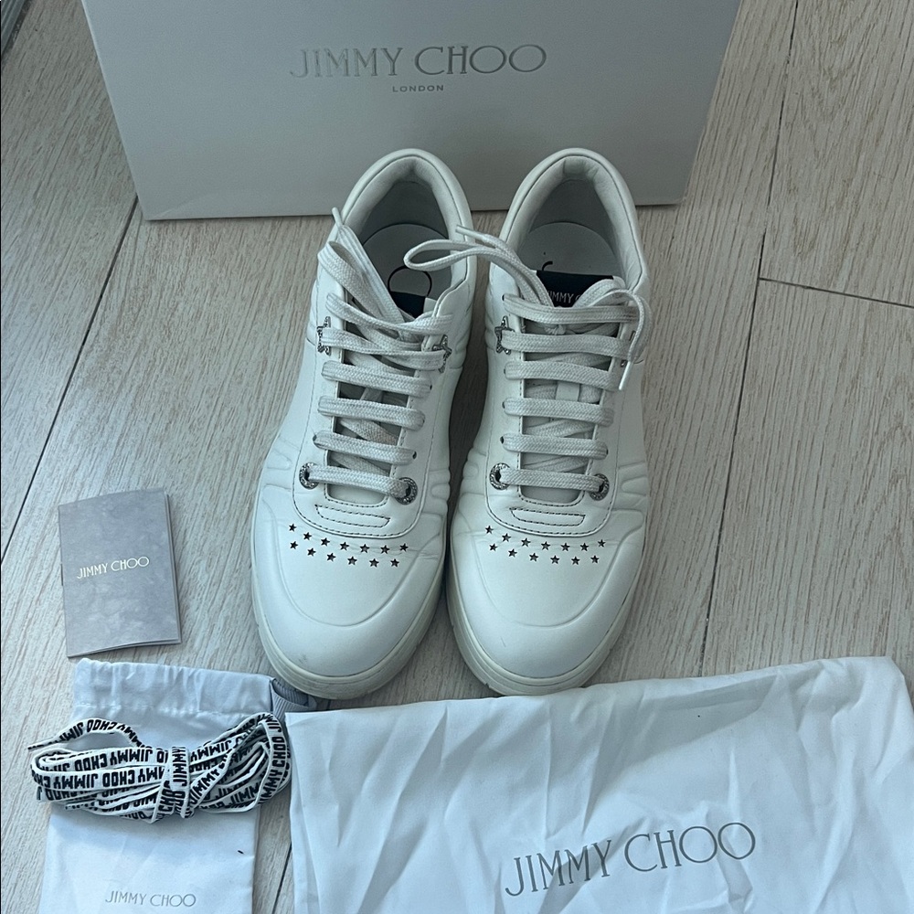 Authentic Jimmy Choo White Star-Embellished Hawaii Sneakers W39
